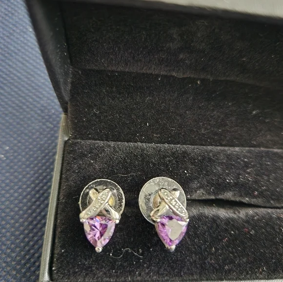 Trillian Genuine Amethyst with Diamonds Post Earrings - Picture 4 of 5